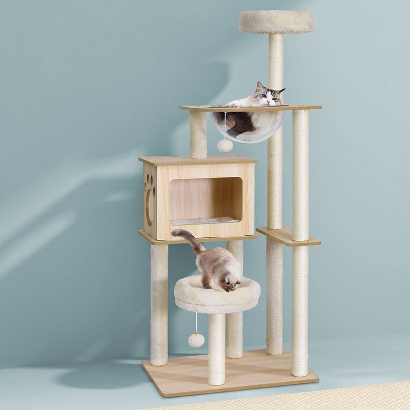 i.Pet Cat Tree Tower Scratching Post Scratcher 142cm Wood Bed Condo House