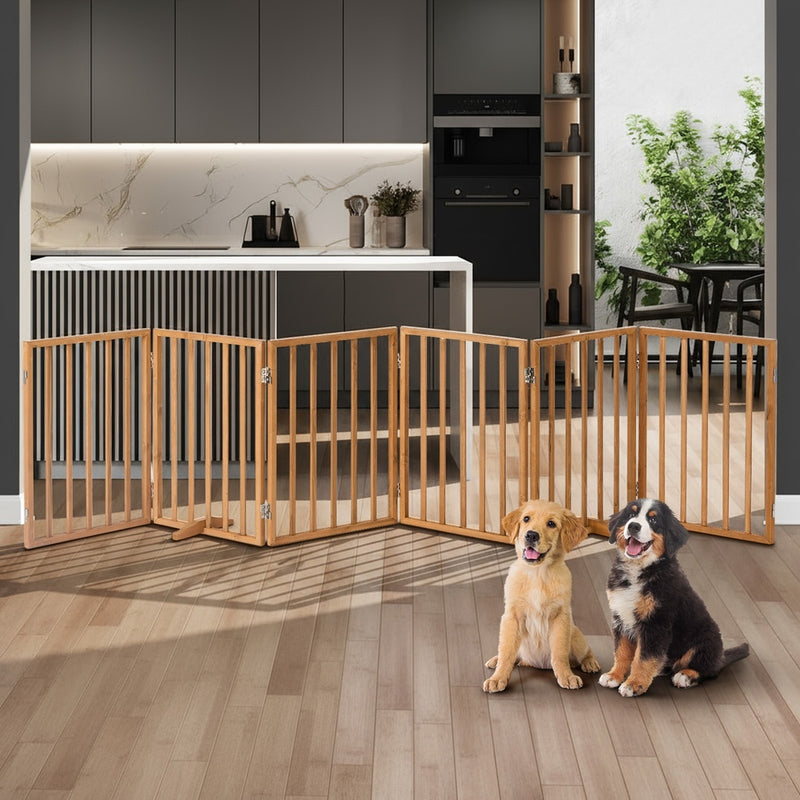 Alopet Wooden Pet Gate Dog Fence Safety Stair Barrier 6 Panels Natural