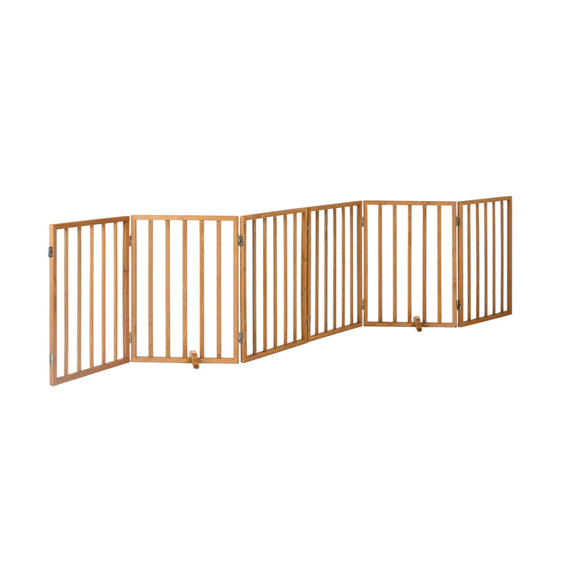 Alopet Wooden Pet Gate Dog Fence Safety Stair Barrier 6 Panels Natural