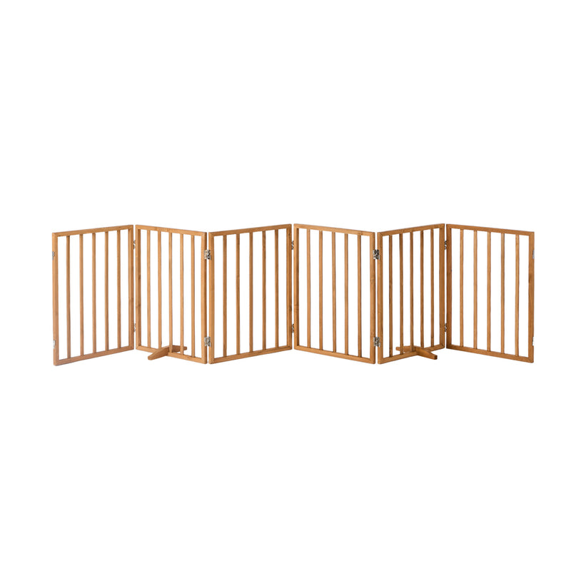 Alopet Wooden Pet Gate Dog Fence Safety Stair Barrier 6 Panels Natural