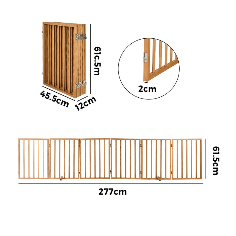 Alopet Wooden Pet Gate Dog Fence Safety Stair Barrier 6 Panels Natural