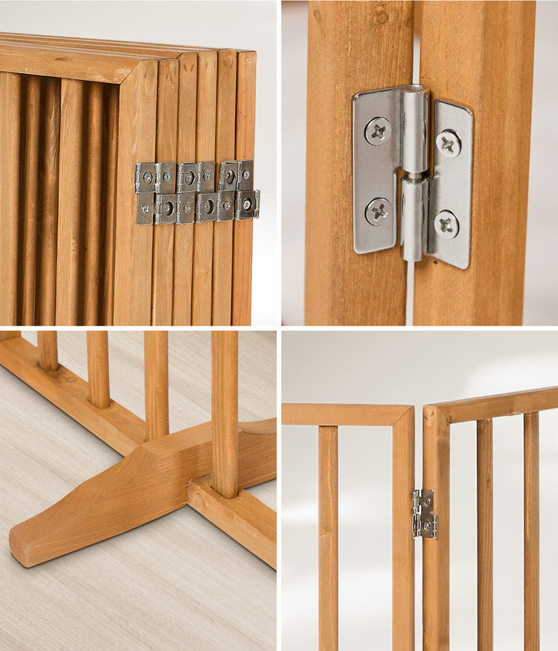 Alopet Wooden Pet Gate Dog Fence Safety Stair Barrier 6 Panels Natural