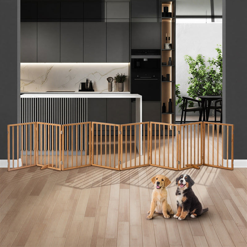 Alopet Wooden Pet Gate Dog Fence Stair Barrier 8 Panels Natural