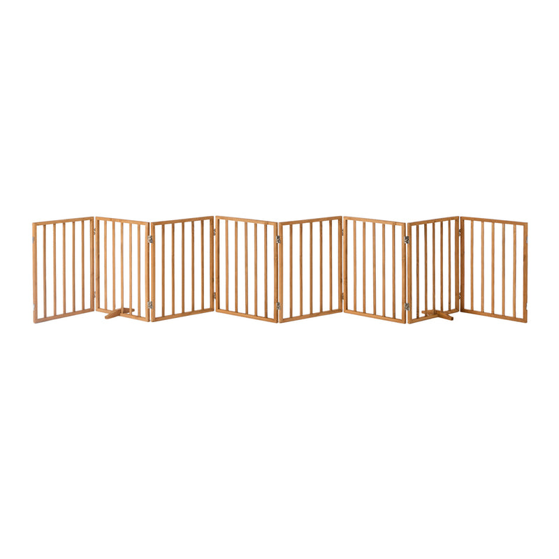 Alopet Wooden Pet Gate Dog Fence Stair Barrier 8 Panels Natural