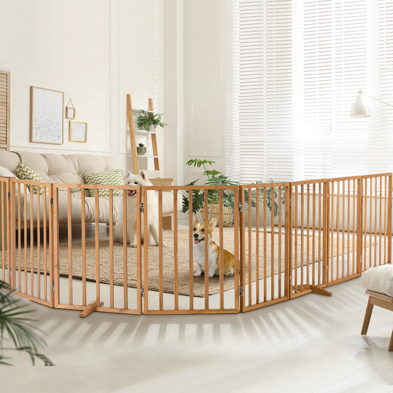 Alopet Wooden Pet Gate Dog Fence Stair Barrier 8 Panels Natural