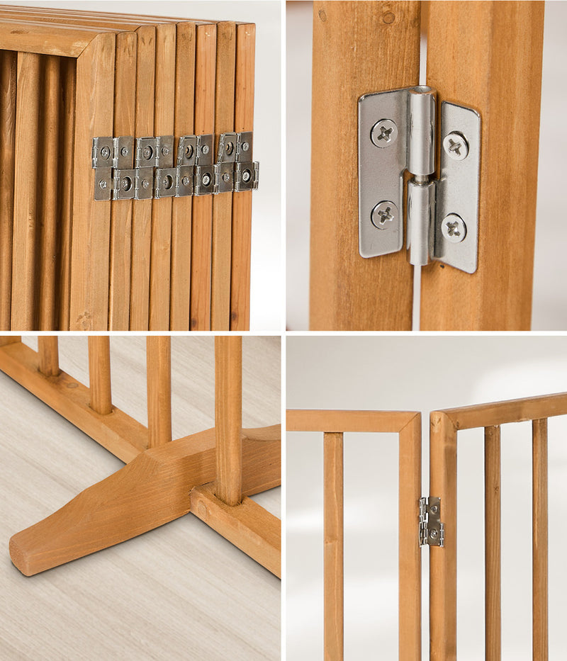 Alopet Wooden Pet Gate Dog Fence Stair Barrier 8 Panels Natural