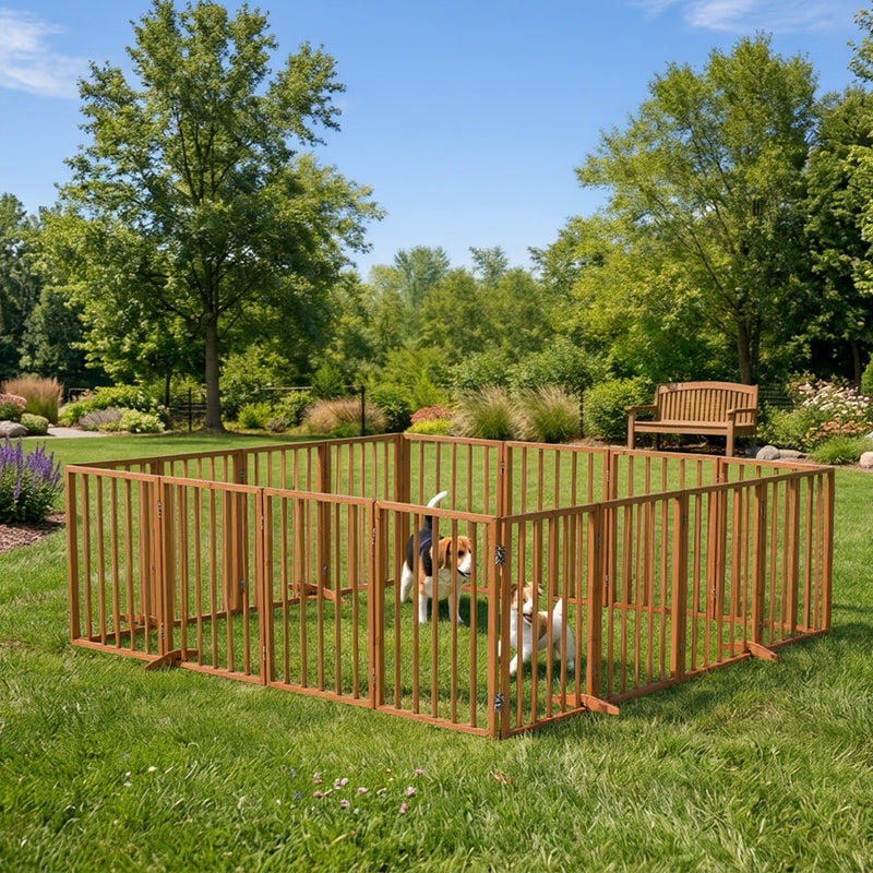 Alopet 2pc Wooden Pet Gate Dog Fence Playpen Barrier 8 Panels Natural