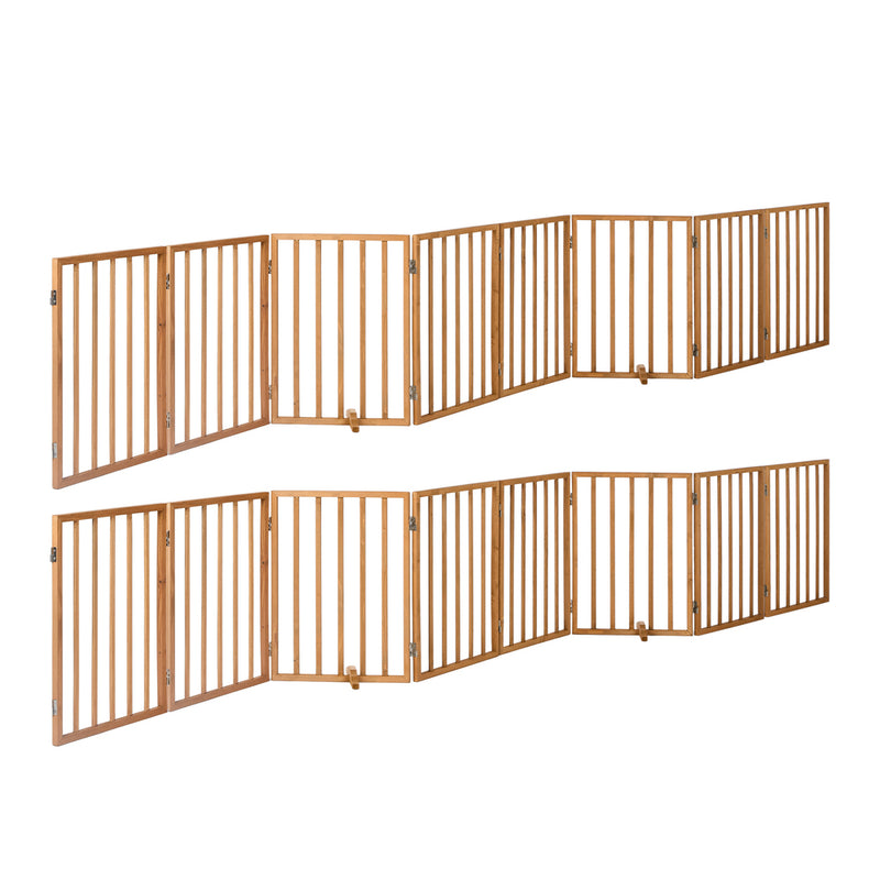 Alopet 2pc Wooden Pet Gate Dog Fence Playpen Barrier 8 Panels Natural