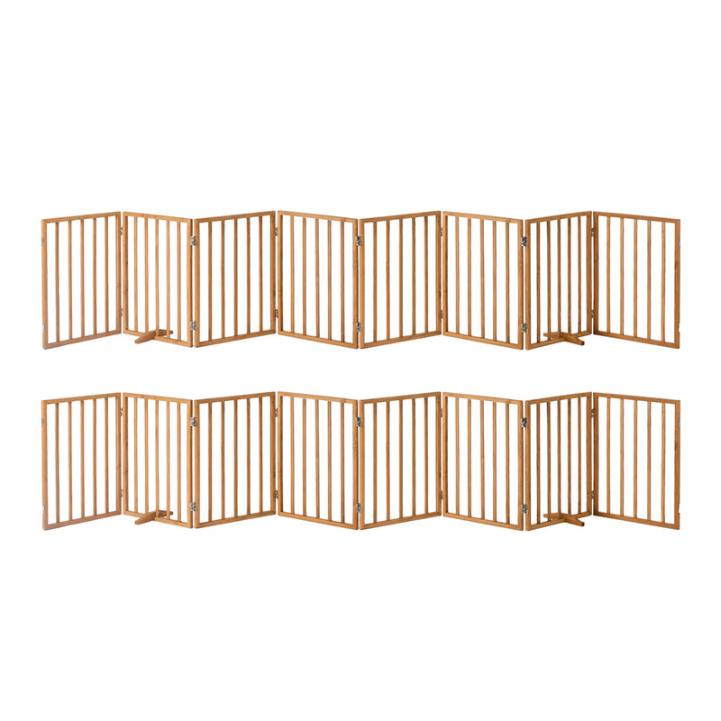 Alopet 2pc Wooden Pet Gate Dog Fence Playpen Barrier 8 Panels Natural