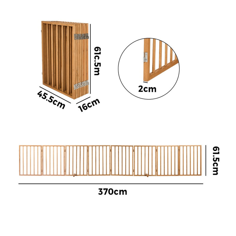 Alopet 2pc Wooden Pet Gate Dog Fence Playpen Barrier 8 Panels Natural