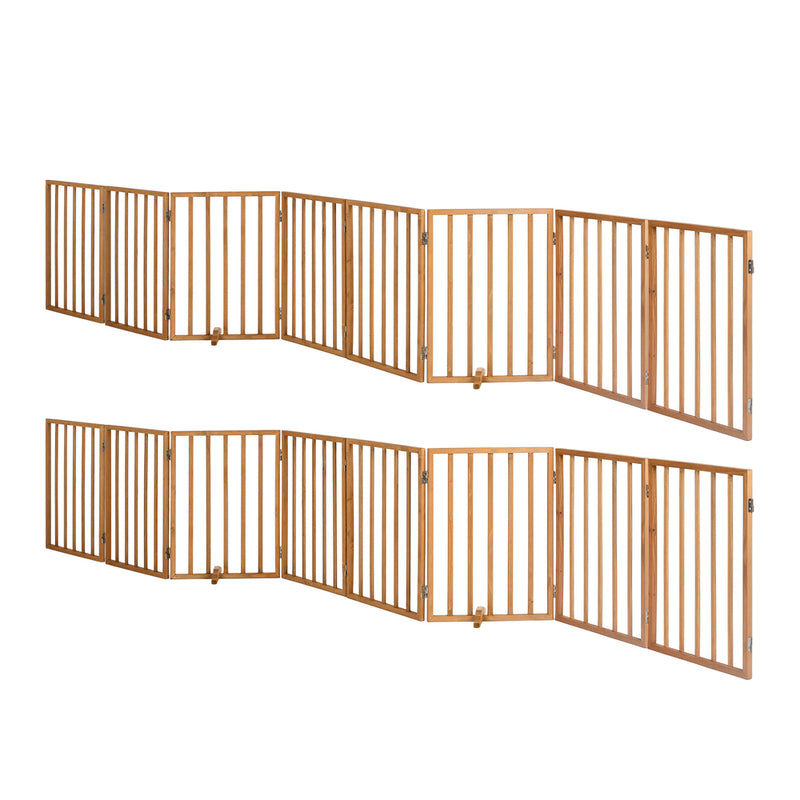 Alopet 2pc Wooden Pet Gate Dog Fence Playpen Barrier 8 Panels Natural