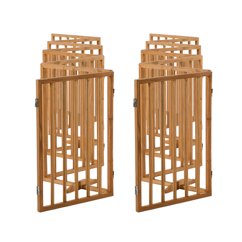 Alopet 2pc Wooden Pet Gate Dog Fence Playpen Barrier 8 Panels Natural
