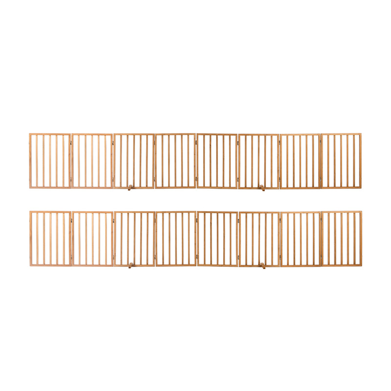 Alopet 2pc Wooden Pet Gate Dog Fence Playpen Barrier 8 Panels Natural