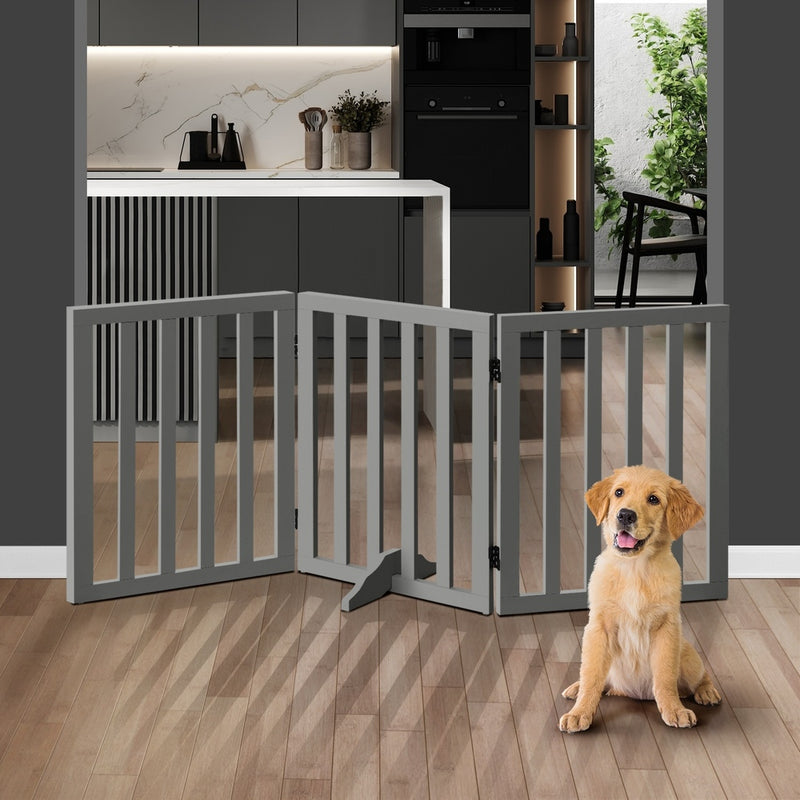 Alopet Wooden Pet Gate Safety Stair Barrier 3-Panel Grey