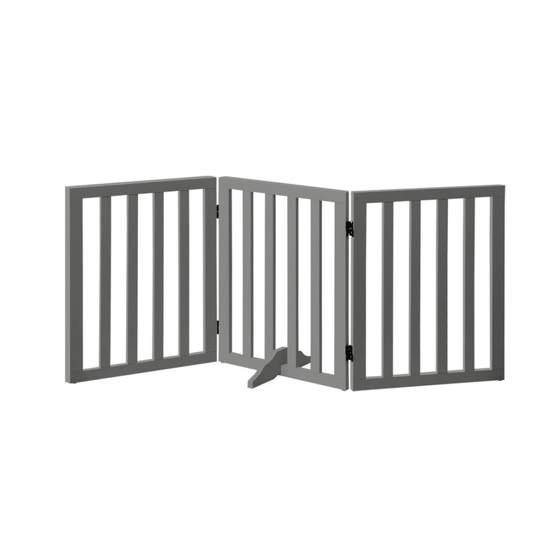 Alopet Wooden Pet Gate Safety Stair Barrier 3-Panel Grey