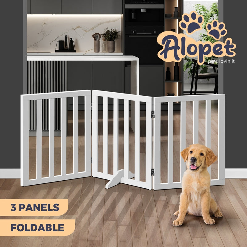 Alopet Wooden Pet Gate Dog Fence 3 Panels