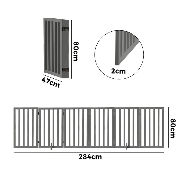Alopet Wooden Pet Gate Dog Fence 6 Panels 80cm Grey
