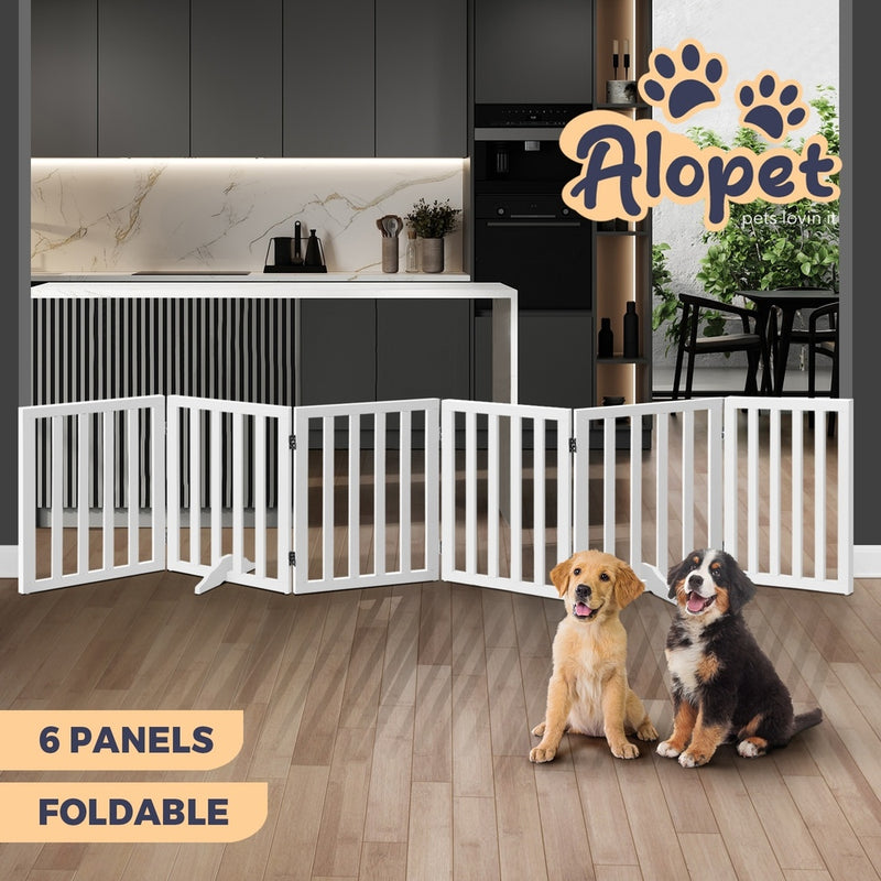 Alopet Wooden Pet Gate Dog Fence 6 Panels