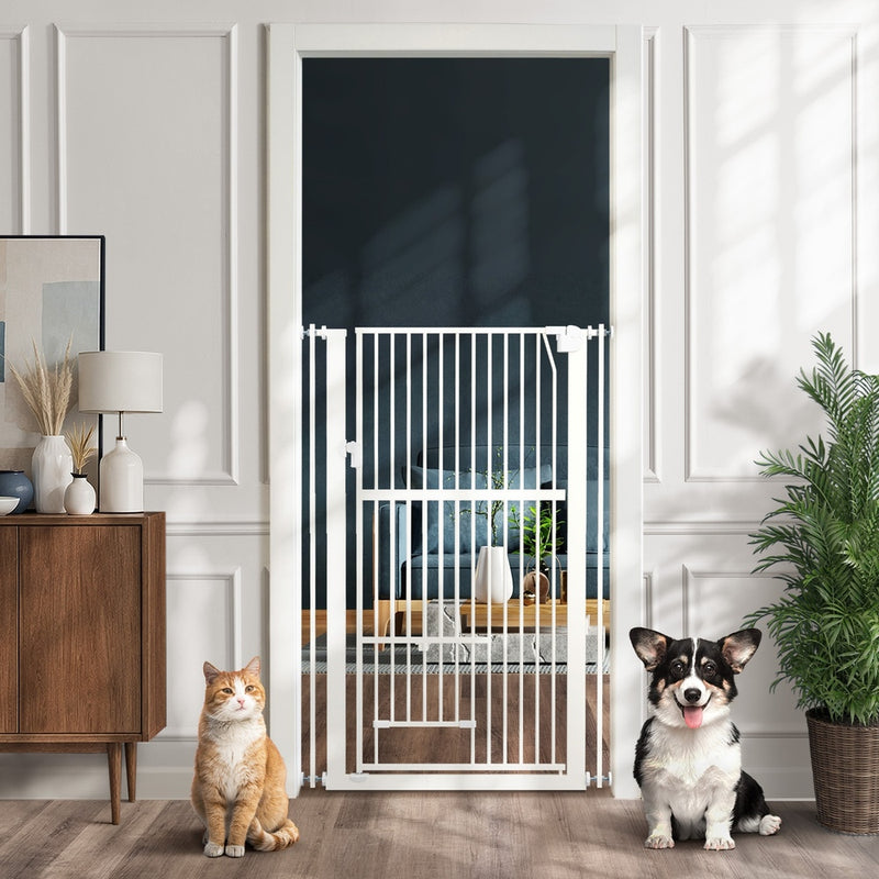 Alopet 143cm Retractable Gate Pet Dog Cat with Walk Through Door White