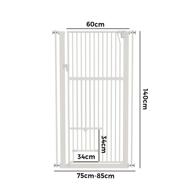 Alopet 143cm Retractable Gate Pet Dog Cat with Walk Through Door White