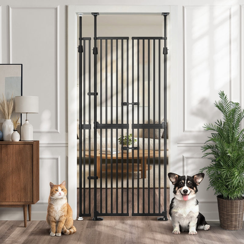 Alopet 190cm-264cm Retractable Gate Pet Dog Cat Extra Tall Fence Black