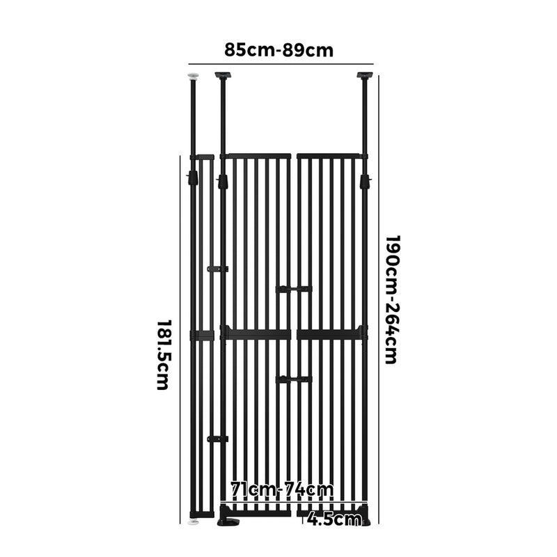 Alopet 190cm-264cm Retractable Gate Pet Dog Cat Extra Tall Fence Black