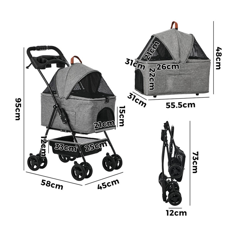 Alopet Pet Stroller Pram Removable Carrier Pushchair Foldable