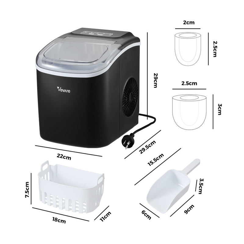 Vevare Portable Ice Maker Machine Ice Cube Tray 12kg Black