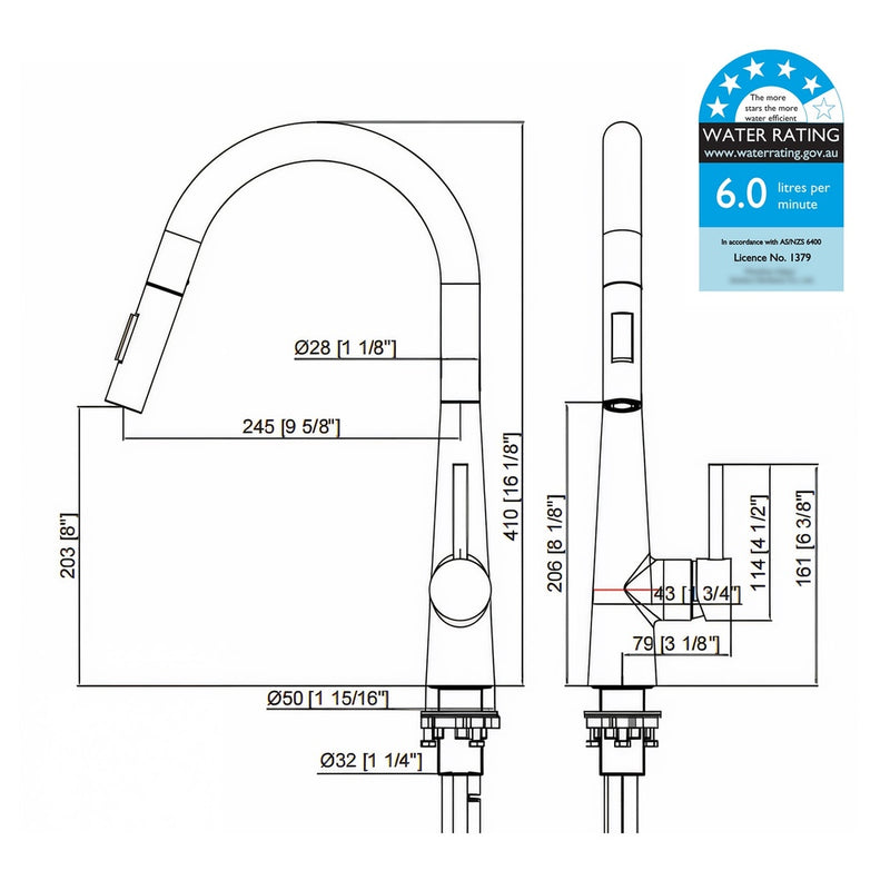 Welba Kitchen Mixer Tap Pull Out Faucet 2-Mode Swivel Black