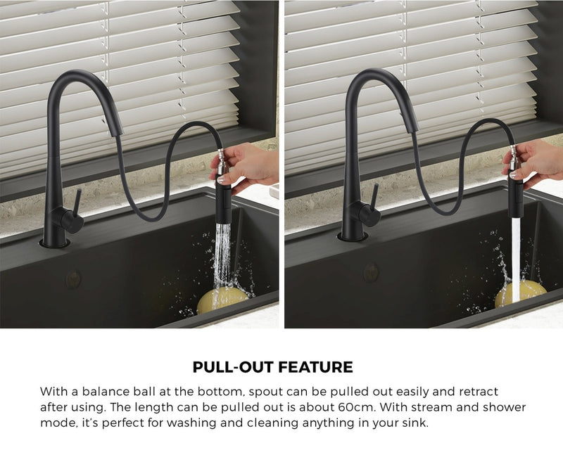 Welba Kitchen Mixer Tap Pull Out Faucet 2-Mode Swivel Black