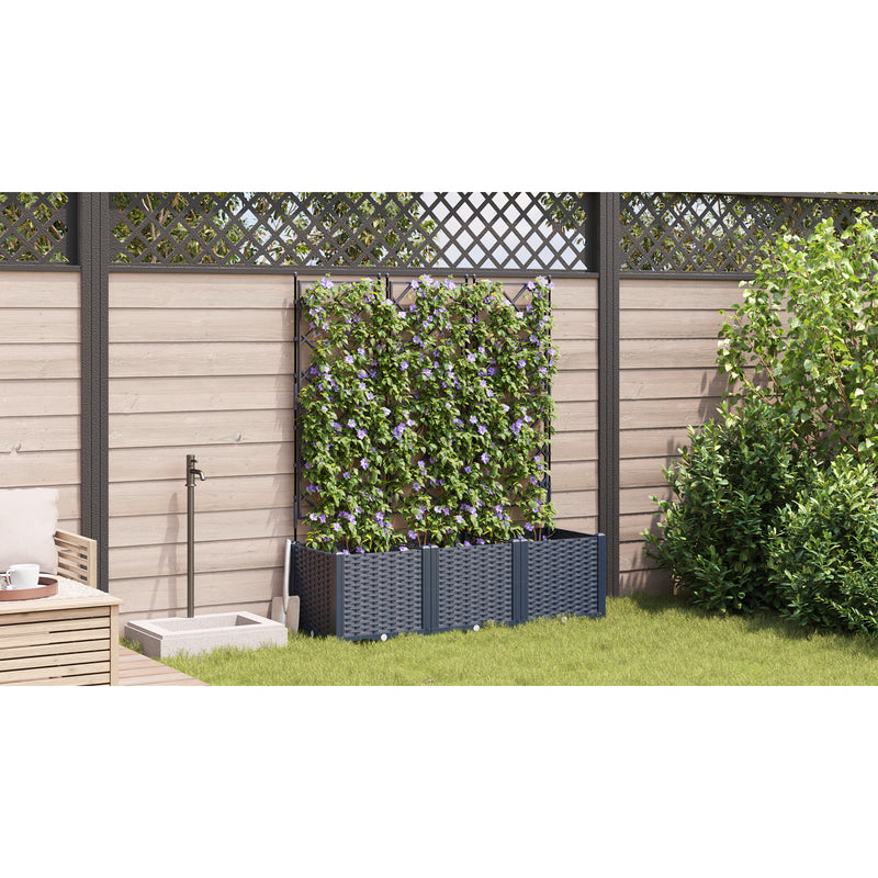 vidaXL Garden Planter with Trellis 3 pcs Grey 120 x 40 x 143 cm PP