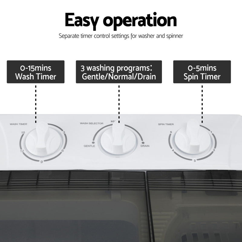 Devanti Portable Washing Machine Twin Tub 4.5KG