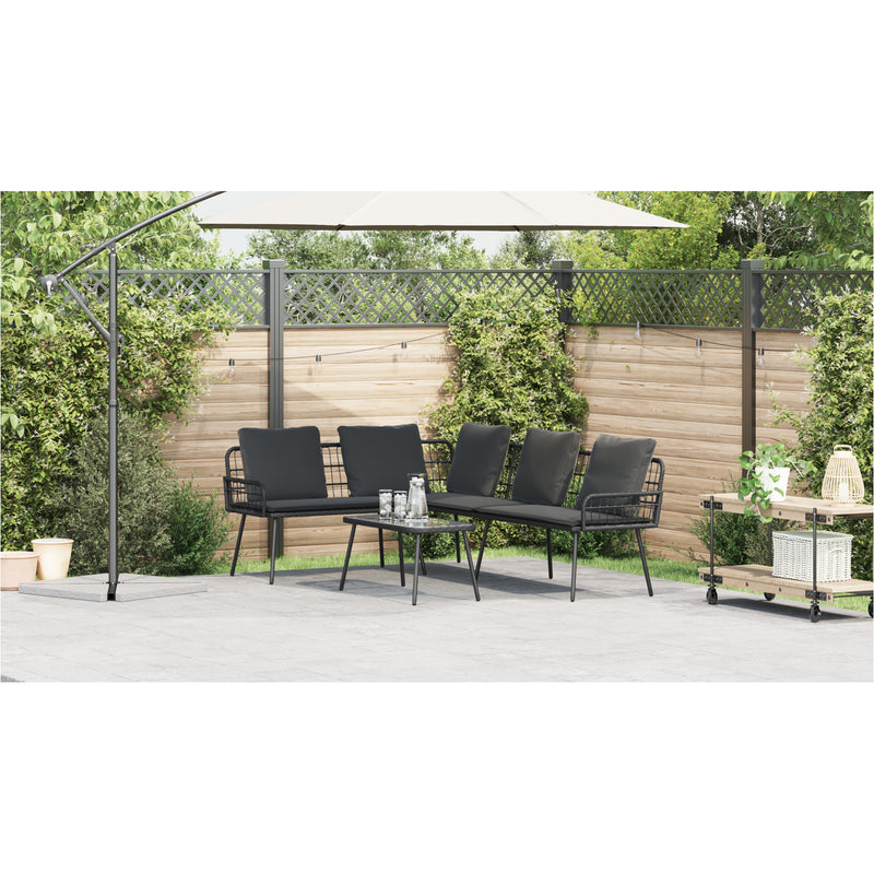 vidaXL Garden Sofa Set with Cushion 2 pcs Black Poly Rattan