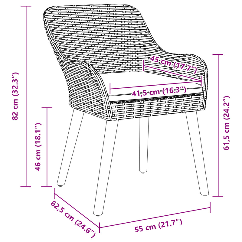 vidaXL Garden Chair 2 pcs Black 62.5 x 55 x 82 cm Poly Rattan