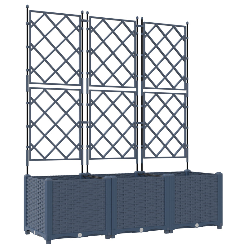 vidaXL Garden Planter with Trellis 3 pcs Grey 120 x 40 x 143 cm PP