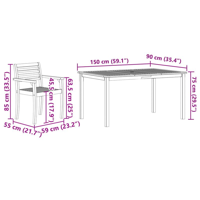 vidaXL Garden Dining Set 5 pcs Brown Solid acacia wood