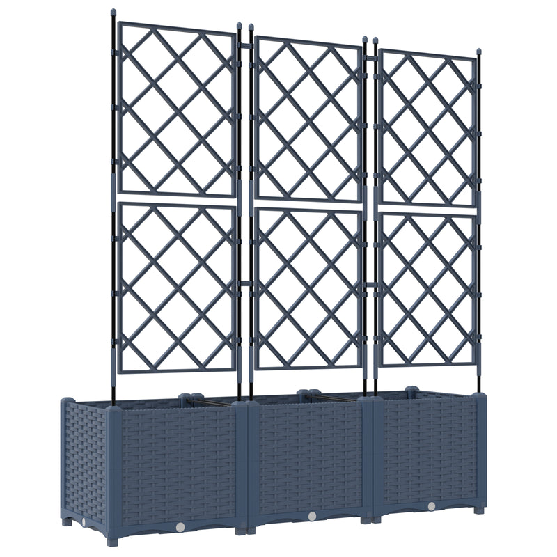 vidaXL Garden Planter with Trellis 3 pcs Grey 120 x 40 x 143 cm PP