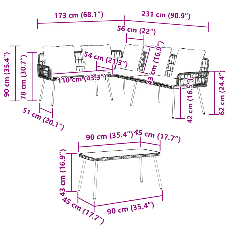 vidaXL Garden Sofa Set with Cushion 2 pcs Black Poly Rattan