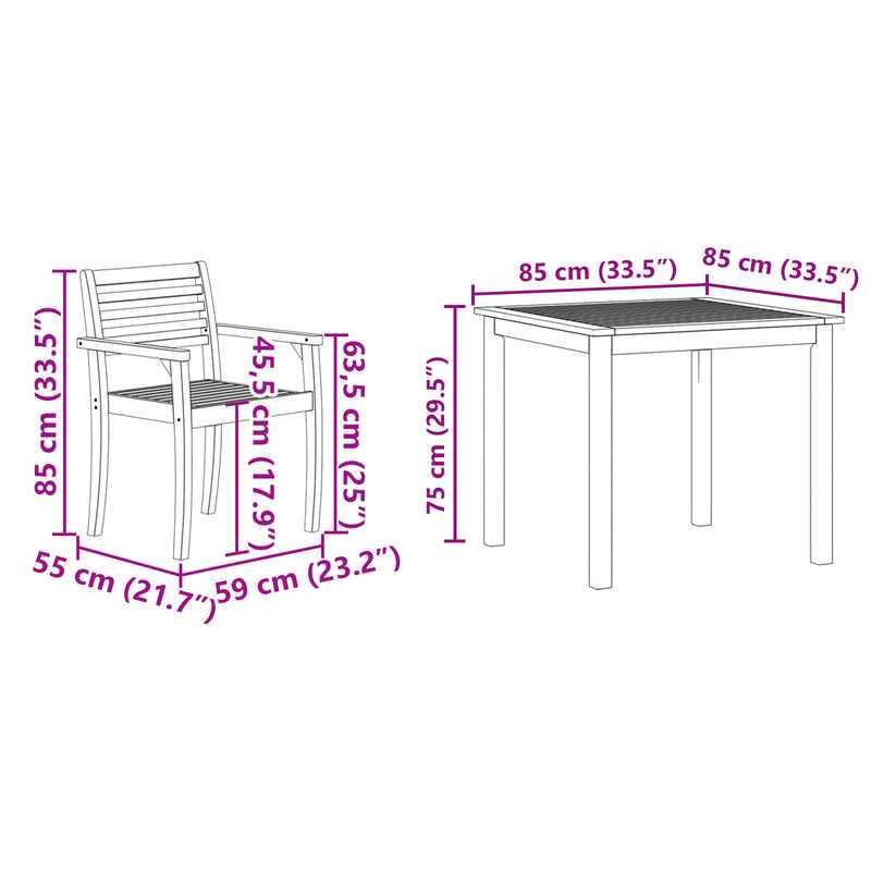 vidaXL Garden Dining Set 3 pcs Brown Solid Acacia Wood