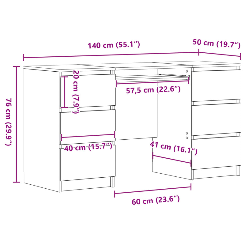 vidaXL Desk Black oak 140 x 50 x 76 cm Engineered wood
