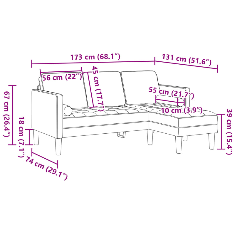 vidaXL Sofa Set Black 173 x 131 x 67 cm Velvet