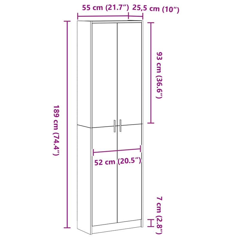 vidaXL Wardrobe with Shelf White 55 x 25 x 189 cm Engineered Wood
