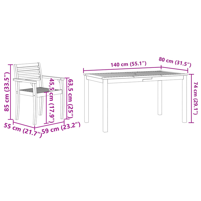 vidaXL Garden Dining Set 5 pcs Brown Solid acacia wood