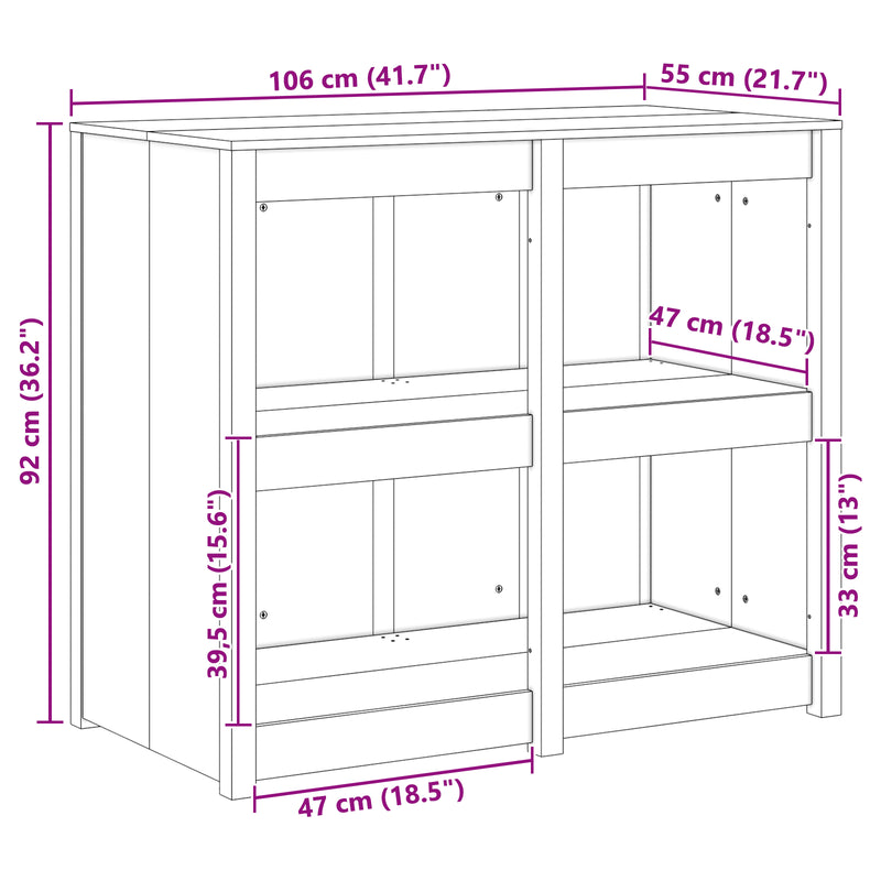 vidaXL Kitchen Cabinet Warm White 106 x 55 x 92 cm Solid Pine Wood