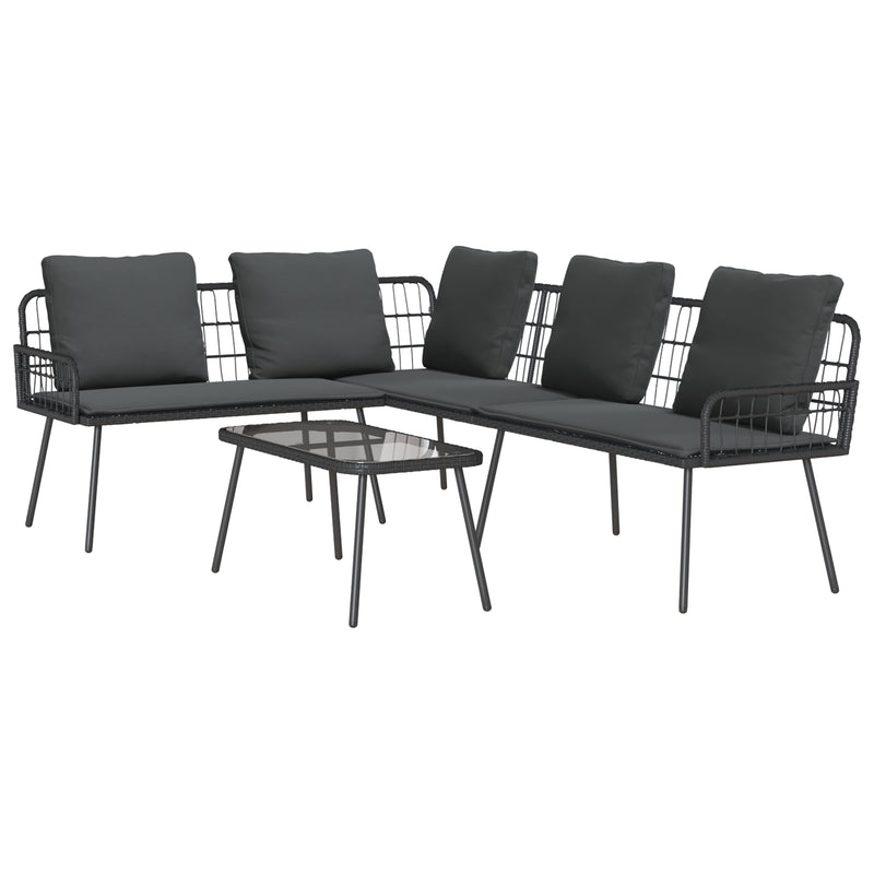 vidaXL Garden Sofa Set with Cushion 2 pcs Black Poly Rattan