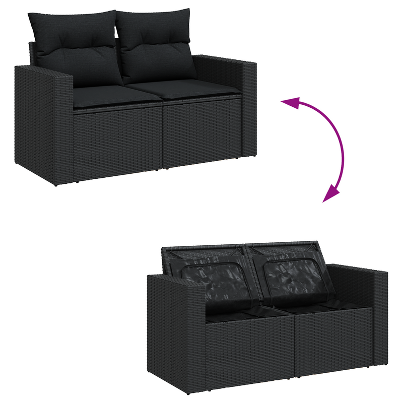 vidaXL Garden Sofa Set with Cushion 12 pcs Black Poly Rattan