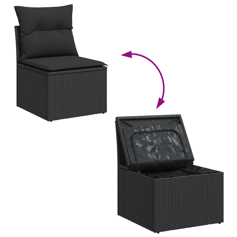 vidaXL Garden Sofa Set with Cushion 10 pcs Black Poly Rattan