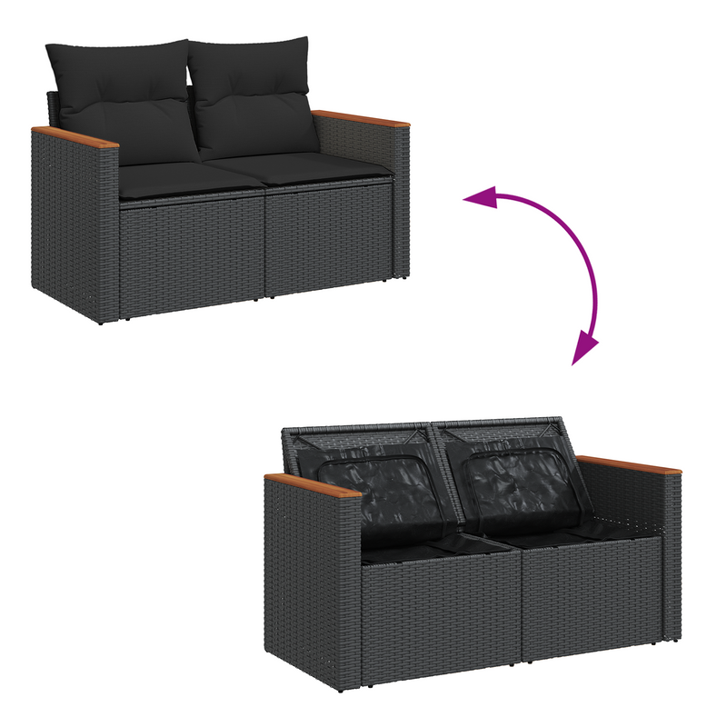vidaXL Garden Sofa Set with Cushion with Storage Black Poly rattan