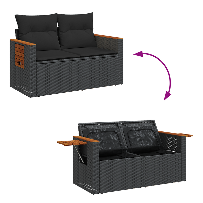 vidaXL Garden Sofa Set with Cushion 12 pcs Black Poly Rattan