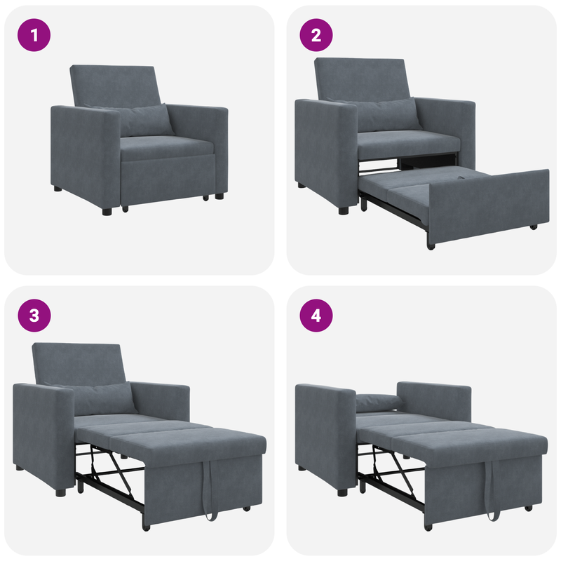 vidaXL Pull out Sofa Bed Single Dark grey 90 x 165 x 87 cm Velvet